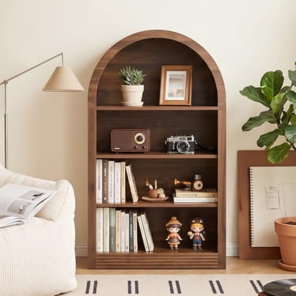 Arched Bookshelf, 47.6 inch Wood Open Bookcase, Brown, view 2