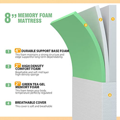 PayLessHere 8 inch Queen Memory Foam Mattress Cooling Gel Green Tea Infused, view 5