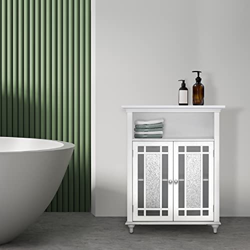 Windsor 26.5 in. x 34.02 in. 2-Door Freestanding Wooden Floor Cabinet with Adjustable Shelves for Storage Solutions in Bathrooms, Kitchens, Laundry Rooms, Home Offices, White