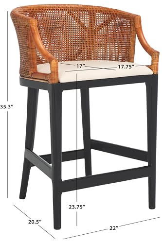SAFAVIEH Furniture - Brando Counter Stool - Brown & Black - Solid Wood - Coastal Upholstered Design - Ideal for Kitchen, Bar Area, Dining Room - Fully Assembled (BST4000D)