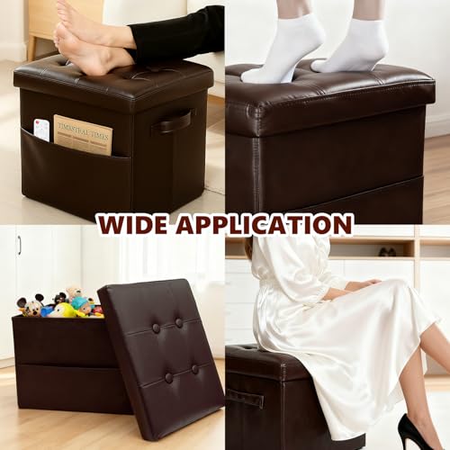 Storage Ottoman Footrest Stool Small Ottoman with Storage Foldable Ottomans Foot Rest Footstool Bench for Living Room 17x13x13inches Brown