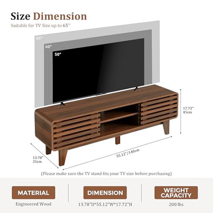 TV Stand, 55" Mid Century Modern Entertainment Center, Walnut, view 3