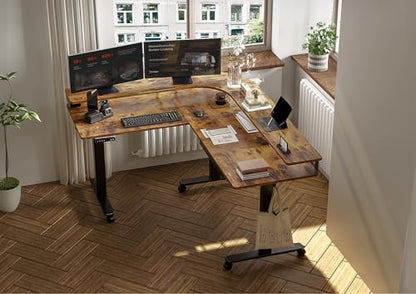 L Shaped Standing Desk with Drawers, 63 Inch, Rustic Brown, view 3