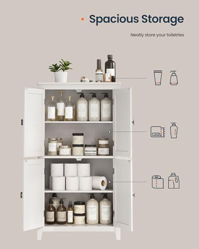 Freestanding Storage Cabinet, Floor Cabinet with Elevated Legs, Metal Handles, for Living Room, Kitchen, Bathroom, White