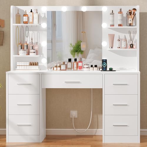 Large Vanity Desk with LED Lighted Mirror & Power Outlet, view 2