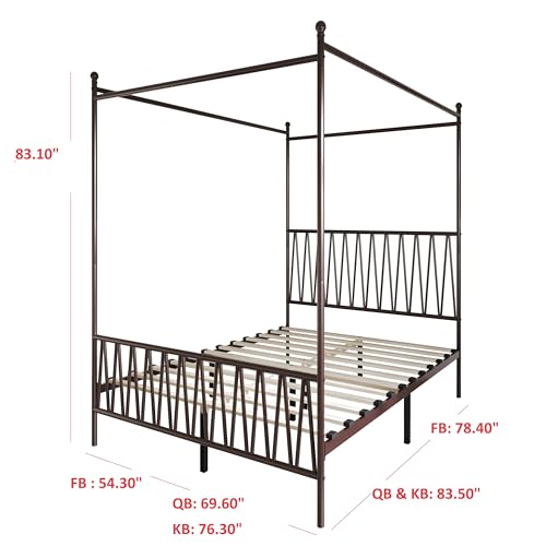 Dallas King Zigzag Metal Canopy Platform Bed Frame, Brown, view 3