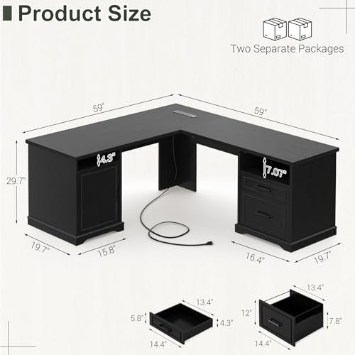 59" L Shaped Office Desk with Drawers & Storage, File Cabinet, view 4