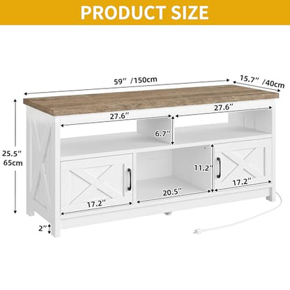Farmhouse TV Stand, Charging Hub for 65 Inch TV, Grey Washed & White, view 3