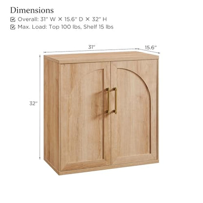 Arched Door Sideboard Buffet Cabinet Set of 2, Accent Cabinet with Adjustable Shelf, Wood Modular Credenza Storage Cabinet for Dining Room, Living Room, Entryway, Natural Oak