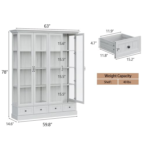 78" Tall Large Storage Cabinet with Glass Door, Grey Kitchen Pantry, view 3
