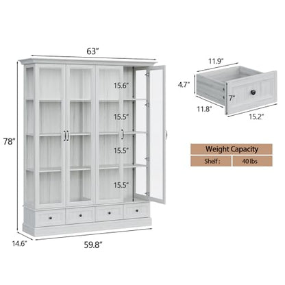 78" Tall Large Storage Cabinet with Glass Door, Grey Kitchen Pantry, view 3