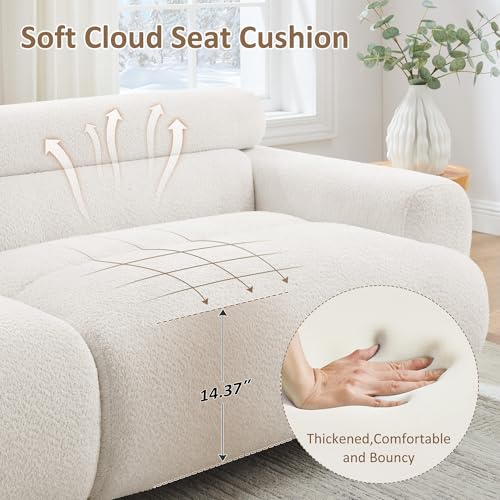 90" Oversized Loveseat Sofa, Cloud Deep Seat Boucle Couch, 3 Seater Comfy Couch for Living Room,Modern Extra Large 2 Seater Tufted Upholstered Sofa for Small Spaces, White | 90" Oversized