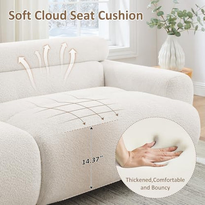 90" Oversized Loveseat Sofa, Cloud Deep Seat Boucle Couch, 3 Seater Comfy Couch for Living Room,Modern Extra Large 2 Seater Tufted Upholstered Sofa for Small Spaces, White | 90" Oversized