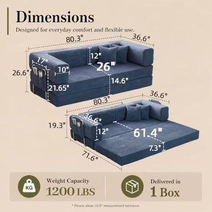 Folding Sofa Bed Convertable Corduroy Couch King Size Floor Sleeper 4-in-1 DIY Combination Modular Sofa Fold Out Futon Lounge Comfy Foldable Lazy cama for Living Room