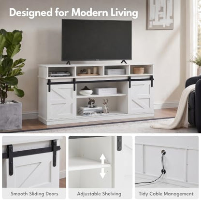 58" Farmhouse TV Stand with Sliding Barn Doors for TVs up to 65 Inch, view 4