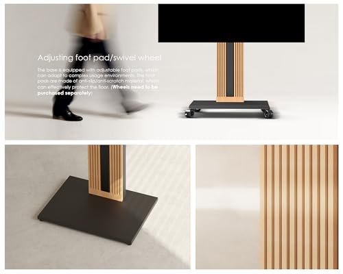 Wood TV Stand Swivel Mount with Hidden Back Storage for 32-65 inch TV Screens, Scandinavian Style Tall Floor TV Stand for Home Decor with Reinforced Base, Zen Series, Black
