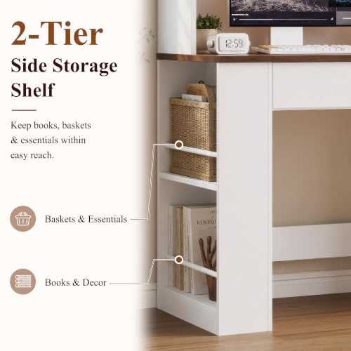 71" Tall Computer Desk with Hutch, LED & Charging Station, White, view 7