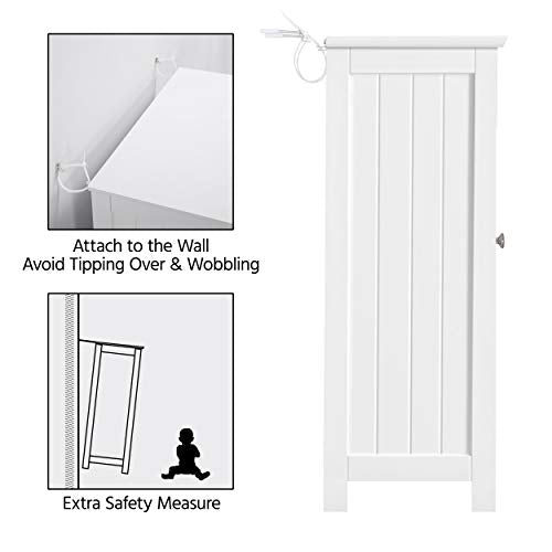 Bathroom Floor Cabinet Double Doors Free-Standing Storage Cabinet with Adjustable Shelves, Anti-toppling Design, White