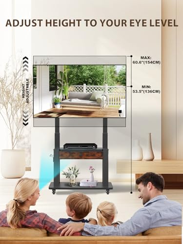 Rolling TV Stand with Fabric Drawer for 32-75 Inch Flat/Curved Screen Adjustable Height LCD/LED/OLED with Storage Mobile TV Cart on Wheels up to 220lbs for Home Office Outdoor Max VESA 600x400mm Black