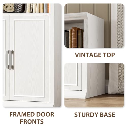 28" W Bookcase and Bookshelf with Doors, Modern Tall Bookshelf 6-Tier White Bookshelves with Storage Cabinet for Office, Living Room, Library