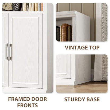 28" W Bookcase and Bookshelf with Doors, Modern Tall Bookshelf 6-Tier White Bookshelves with Storage Cabinet for Office, Living Room, Library