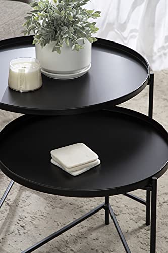 Ulani Modern Nesting Coffee Table, Set of 2, Black, Sophisticated Coffee Table Set for Storage and Display