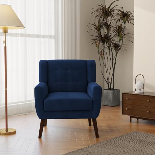 Accent Chair, Mid-Century Modern Fabric Chairs with Arms for Living Room, Comfy Upholstered Club Single Sofa Armchair for Bedroom Waiting Room with Solid Wood Frame