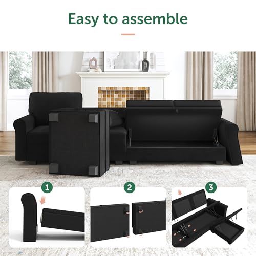 Sectional Sofa with Storage Seat Velvet U Shaped Sectional Couch with Reversible Chaise Convertible Sectional Couches for Living Room,Black