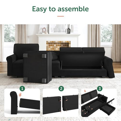 Sectional Sofa with Storage Seat Velvet U Shaped Sectional Couch with Reversible Chaise Convertible Sectional Couches for Living Room,Black
