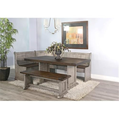 3-Piece Traditional Solid Wood Breakfast Nook Set with Table, Storage Space, Foldable Corner Shelf, Fit Any Space Blending Style and Function, in Gray & Brown Finish