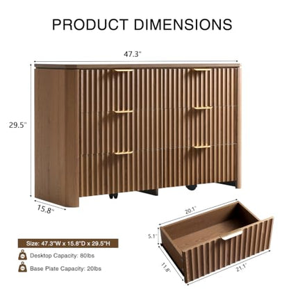 Fluted 6 Drawers Dresser for Bedroom-47.3" Wide Wooden Chest of Drawers, view 3