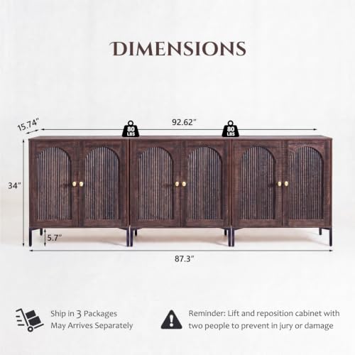 92.63" W Mid Century Modern TV Stands for Living Room, Brown, view 3