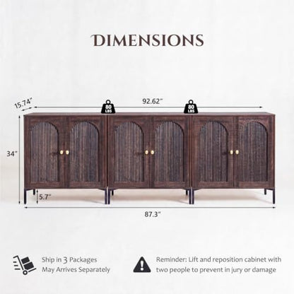 92.63" W Mid Century Modern TV Stands for Living Room, Brown, view 3