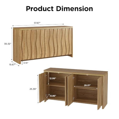 Fluted Buffet Cabinet with Storage, Kitchen Coffee Wine Bar Cabinet, view 3