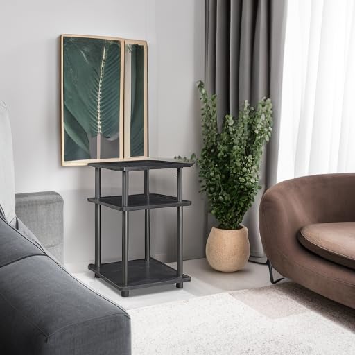 TURN-N-TUBE Side Table, 3-Tier Square Modern End Table, Open Shelves Nightstand, Night Stand, Bedside Table, Easy Assembly, for Living Room, Bedroom, Blackwood | Easy Assembly