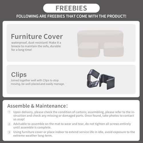 Outdoor Furniture Set 3 Pieces Wicker Patio Furniture Outdoor Sectional Patio Couch Outdoor Coffee Table All-Weather Non-Slip Cushions Waterproof Covers, Khaki