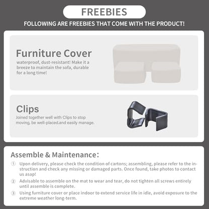 Outdoor Furniture Set 3 Pieces Wicker Patio Furniture Outdoor Sectional Patio Couch Outdoor Coffee Table All-Weather Non-Slip Cushions Waterproof Covers, Khaki