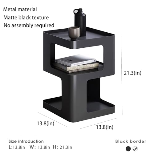 Modern Metal Side Table with Storage,Small End Table for Sofa & Couch,3-Tier Compact Nightstand for Small Spaces,Black Bedside Tables for Living Room & Bedroom,No Assembly Required