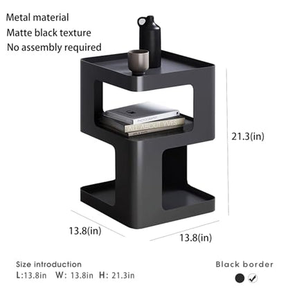 Modern Metal Side Table with Storage,Small End Table for Sofa & Couch,3-Tier Compact Nightstand for Small Spaces,Black Bedside Tables for Living Room & Bedroom,No Assembly Required