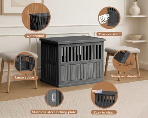 30 INCH Small Dog Crate Furniture Lockable Dog Kennel Indoor Dog Cage Plastic, view 7