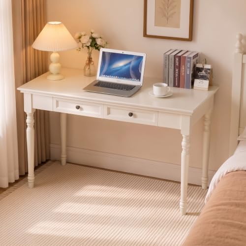 White Writing Desks with Drawers, 47" French Country Style, view 2