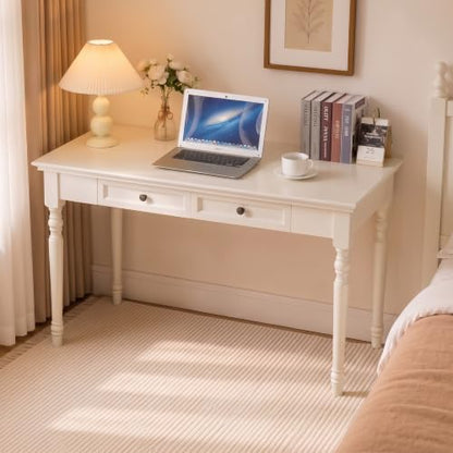 White Writing Desks with Drawers, 47" French Country Style, view 2