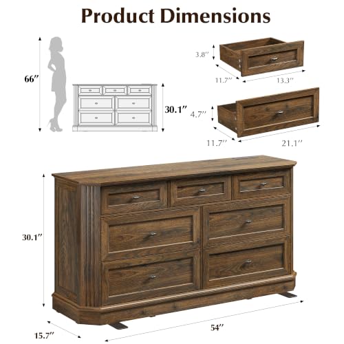 7 Drawers Dresser for Bedroom, 54" Wide Chest of Drawers w/Charging Station, view 3