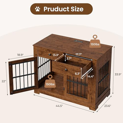44'' Dog Crate Furniture w/Drawer Large Wooden Dog Kennel Indoor Dog House, view 7