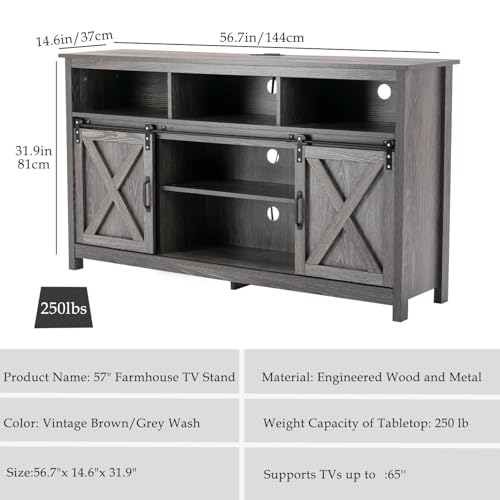 57In Wooden Farmhouse Entertainment Center for 60/65 inch TV, view 3