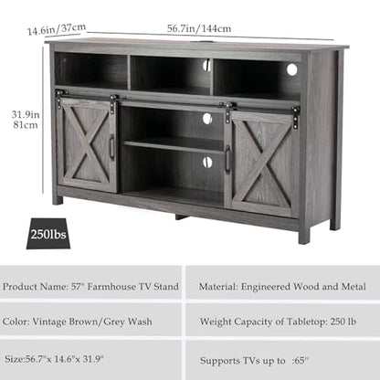 57In Wooden Farmhouse Entertainment Center for 60/65 inch TV, view 3