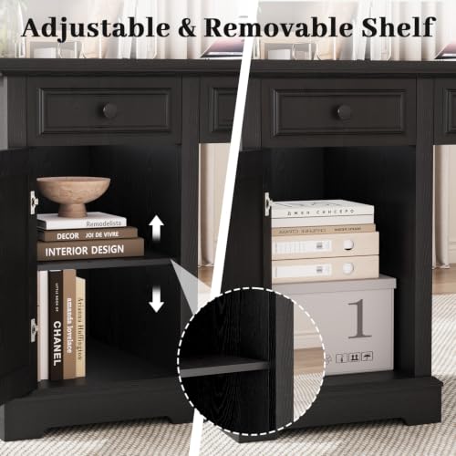 59" Farmhouse Executive Desk with Drawers Cabinet Power Outlet, view 6