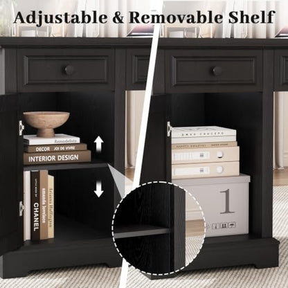 59" Farmhouse Executive Desk with Drawers Cabinet Power Outlet, view 6