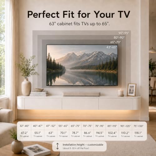 Floating TV Stand Wall Mounted With LED Lights Fully Assembled Floating Media, view 6