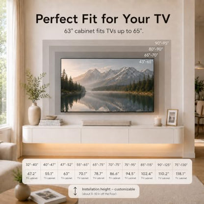 Floating TV Stand Wall Mounted With LED Lights Fully Assembled Floating Media, view 6
